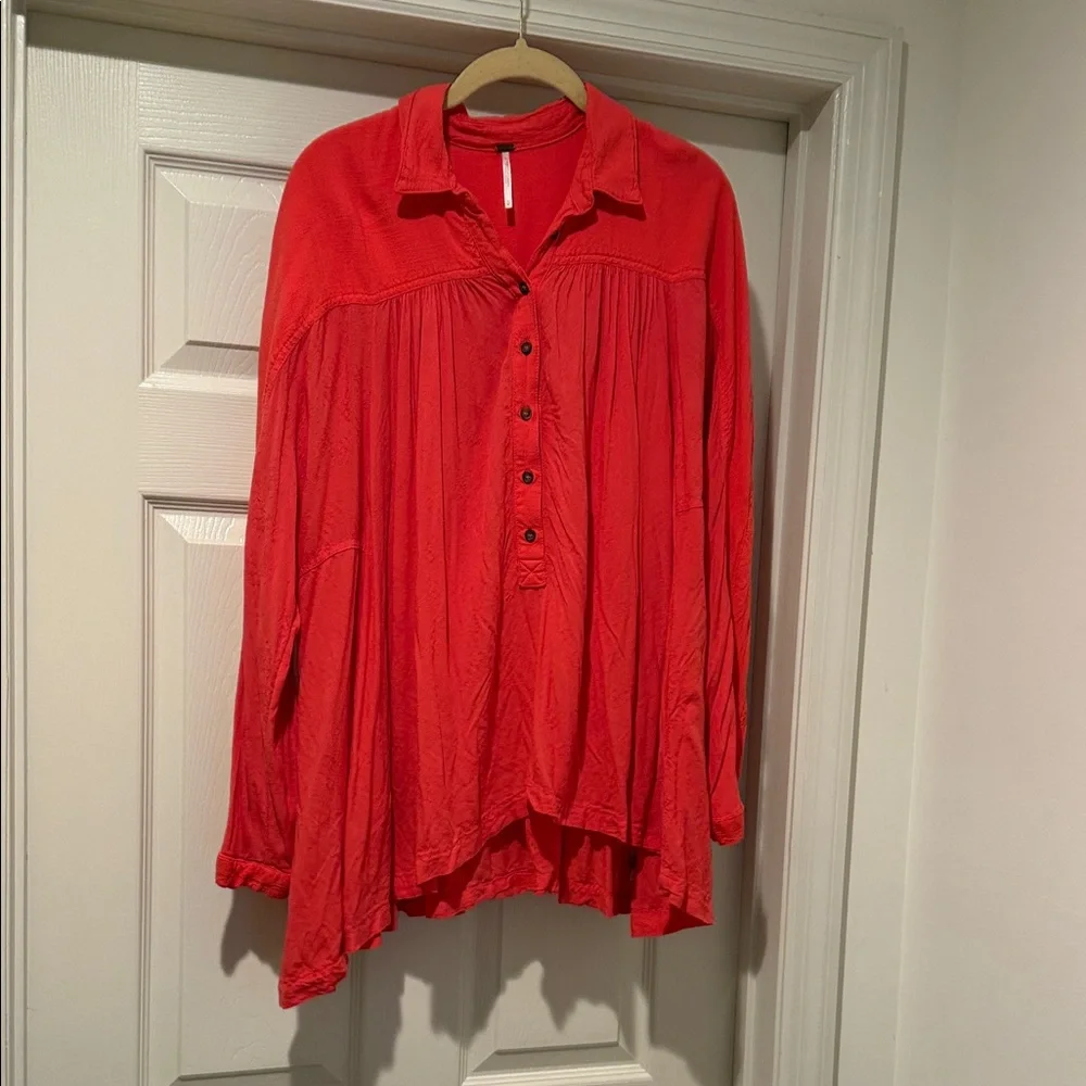 Free People Vibrant Oversized Drape button down Long Sleeve Tunic Beach Cover Up